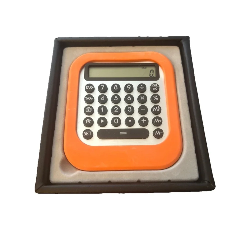 Levenger Look A Like Orange Rubber Desk Calculator Tax Function & Currency Con.
